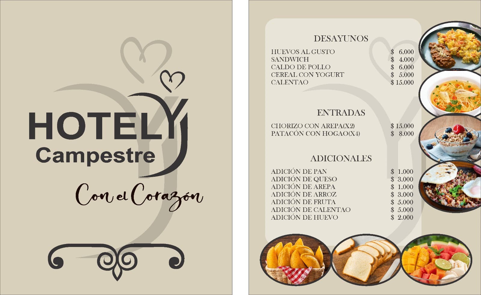 Carta de desayunos y entradas